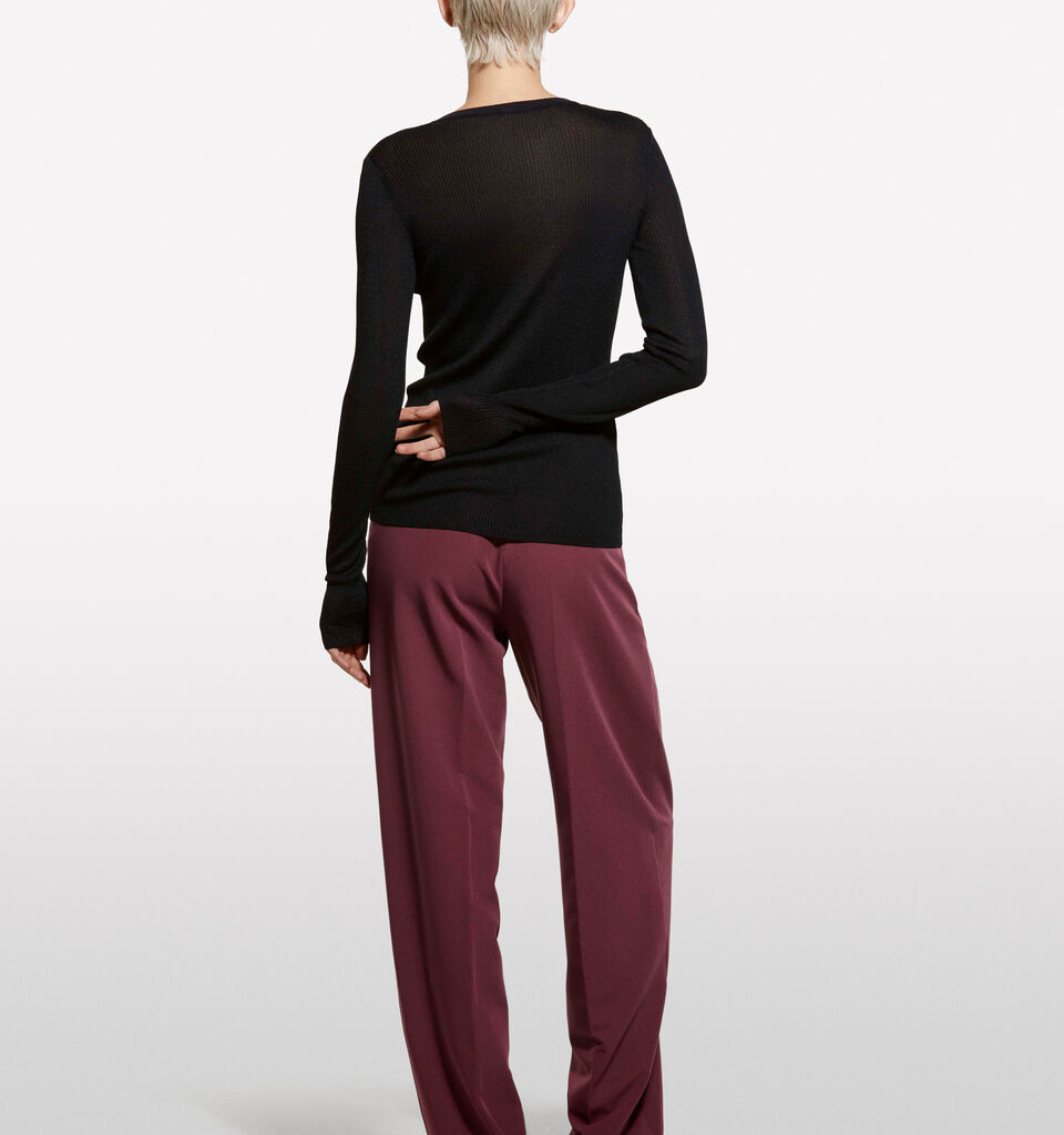 Black Henley top - women's crew neck sweaters - Black | Sisley image number 2